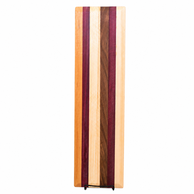 Mystic multi-wood cutting board — supplier branding digitally removed from original photo