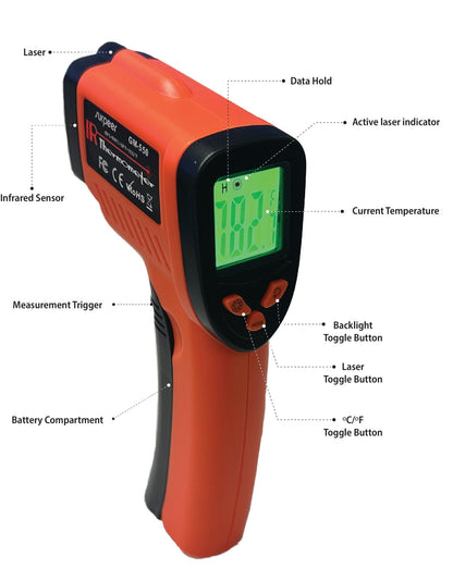 Infrared Thermometer Gun for Pizza Oven, Grill, Meat, Griddle, HVAC, Engine | - 58°F to 1022°F Range - Chicago Brick Oven