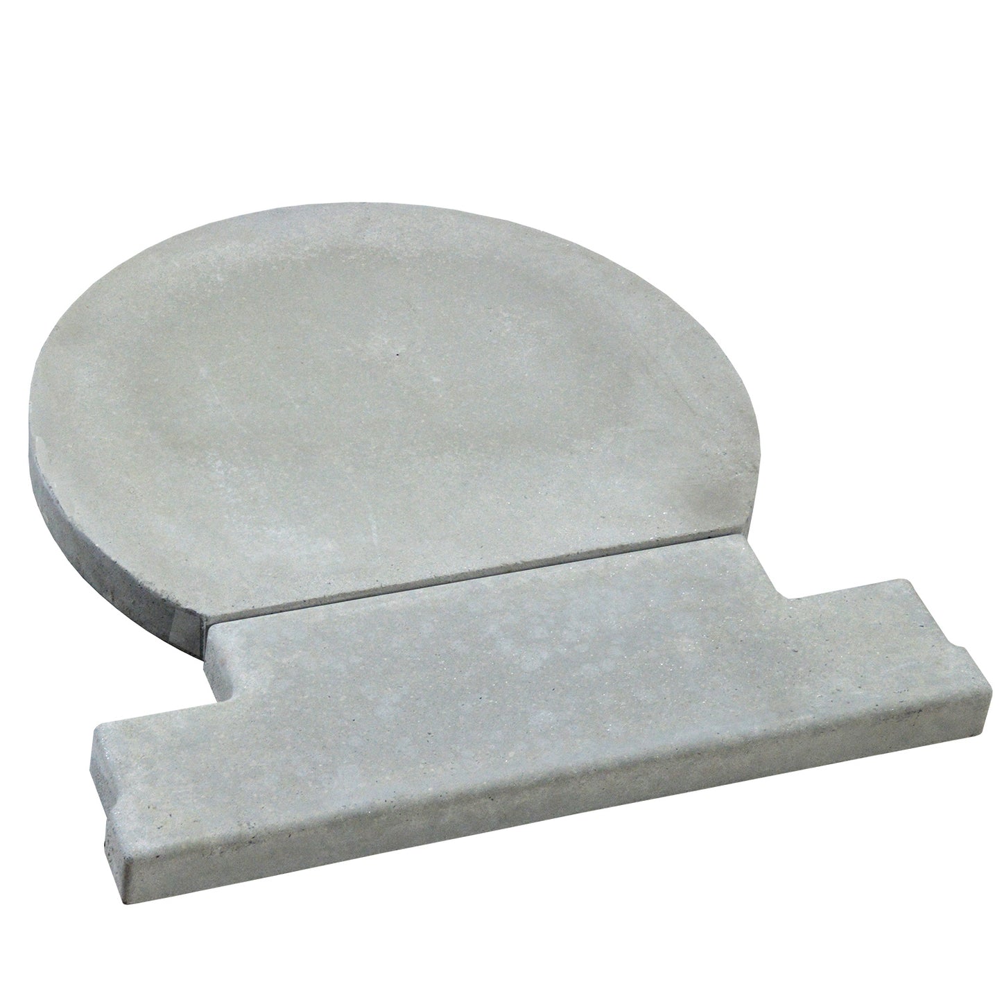 The CBO 500 Replacement Hearth(s) by Chicago Brick Oven feature a gray, round cement stepping stone attached to a rectangular base, designed to look like a lollipop. This 2-piece hearth has a smooth surface with slightly varying shades of gray, and the rectangular end resembles a handle.