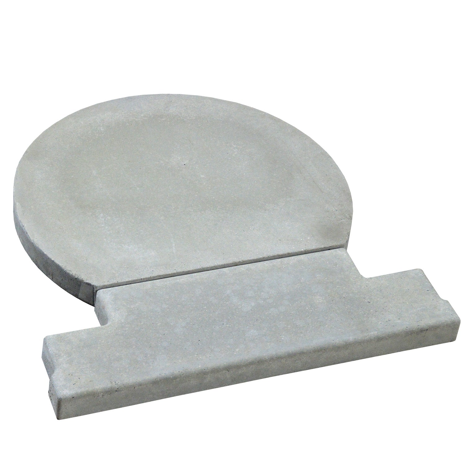 The CBO 500 Replacement Hearth(s) by Chicago Brick Oven feature a gray, round cement stepping stone attached to a rectangular base, designed to look like a lollipop. This 2-piece hearth has a smooth surface with slightly varying shades of gray, and the rectangular end resembles a handle.